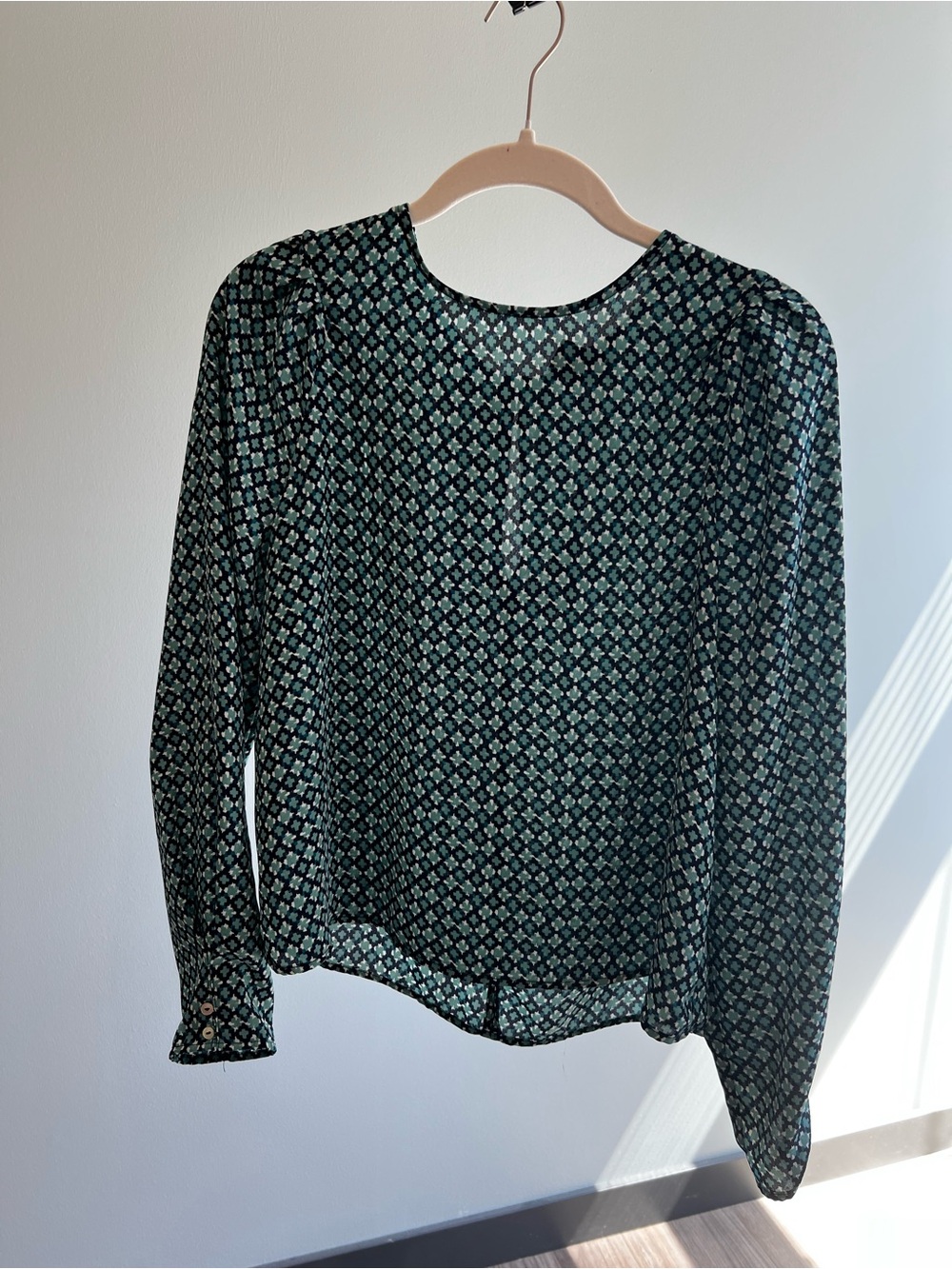 H&M Teal Patterned Long-Sleeve Blouse